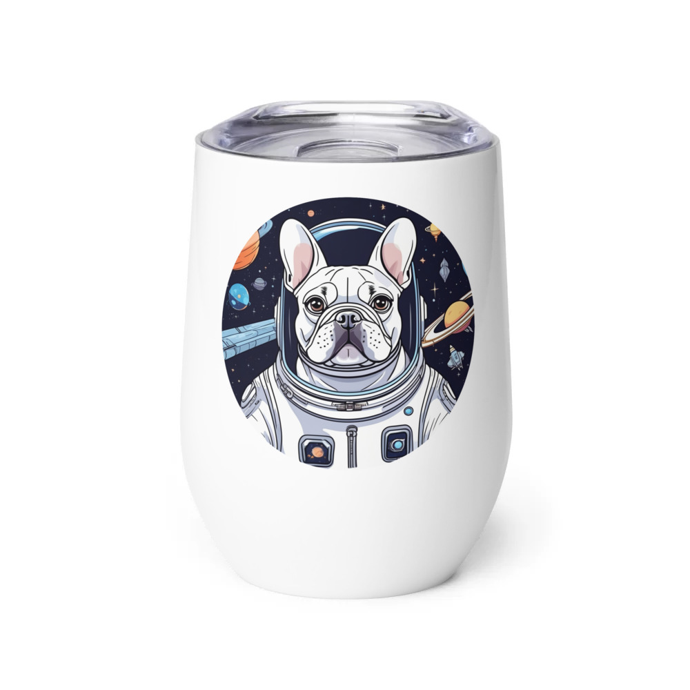 PugMug Custom White French Bulldog Wine Tumbler