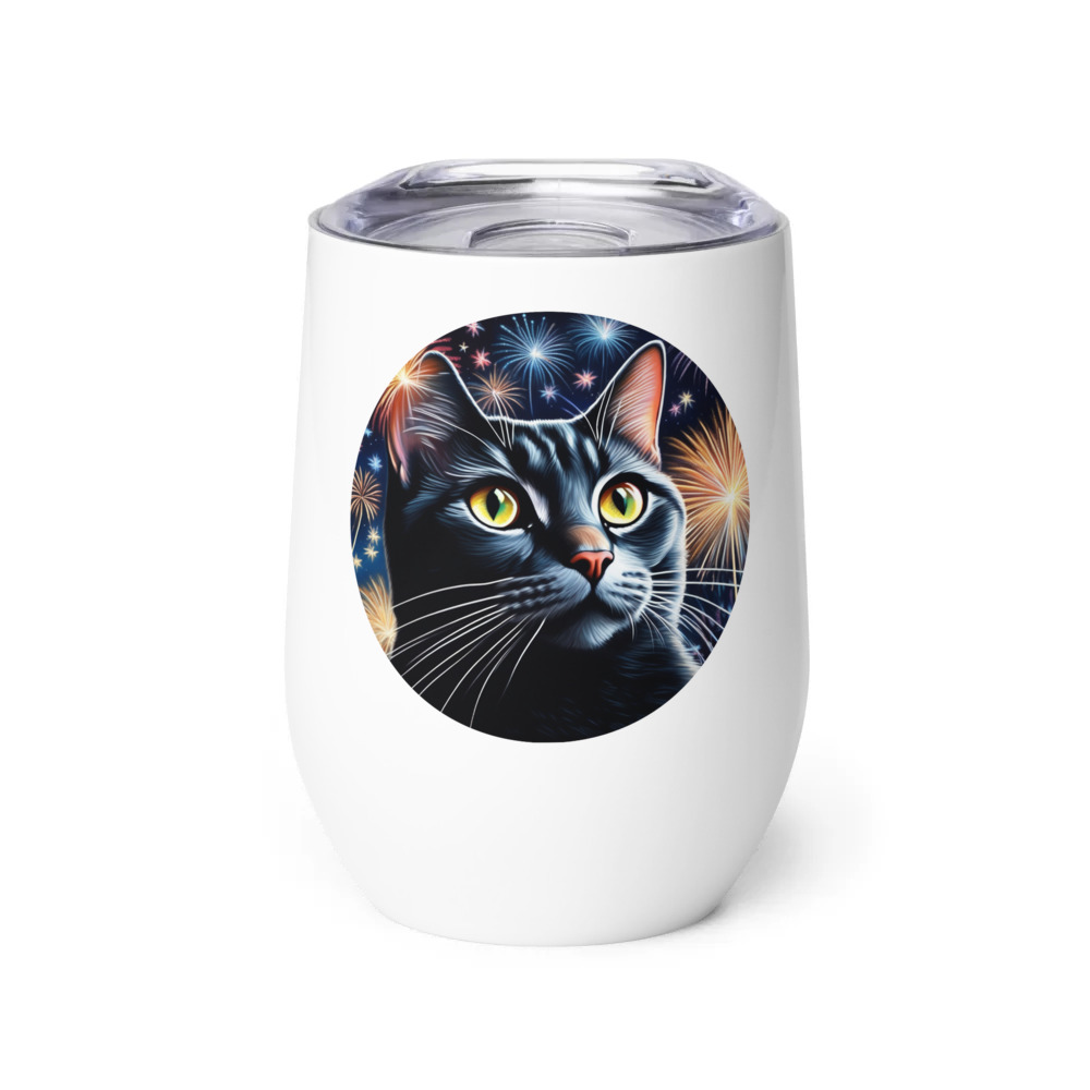 PugMug Custom Black American Shorthair Cat Wine Tumbler