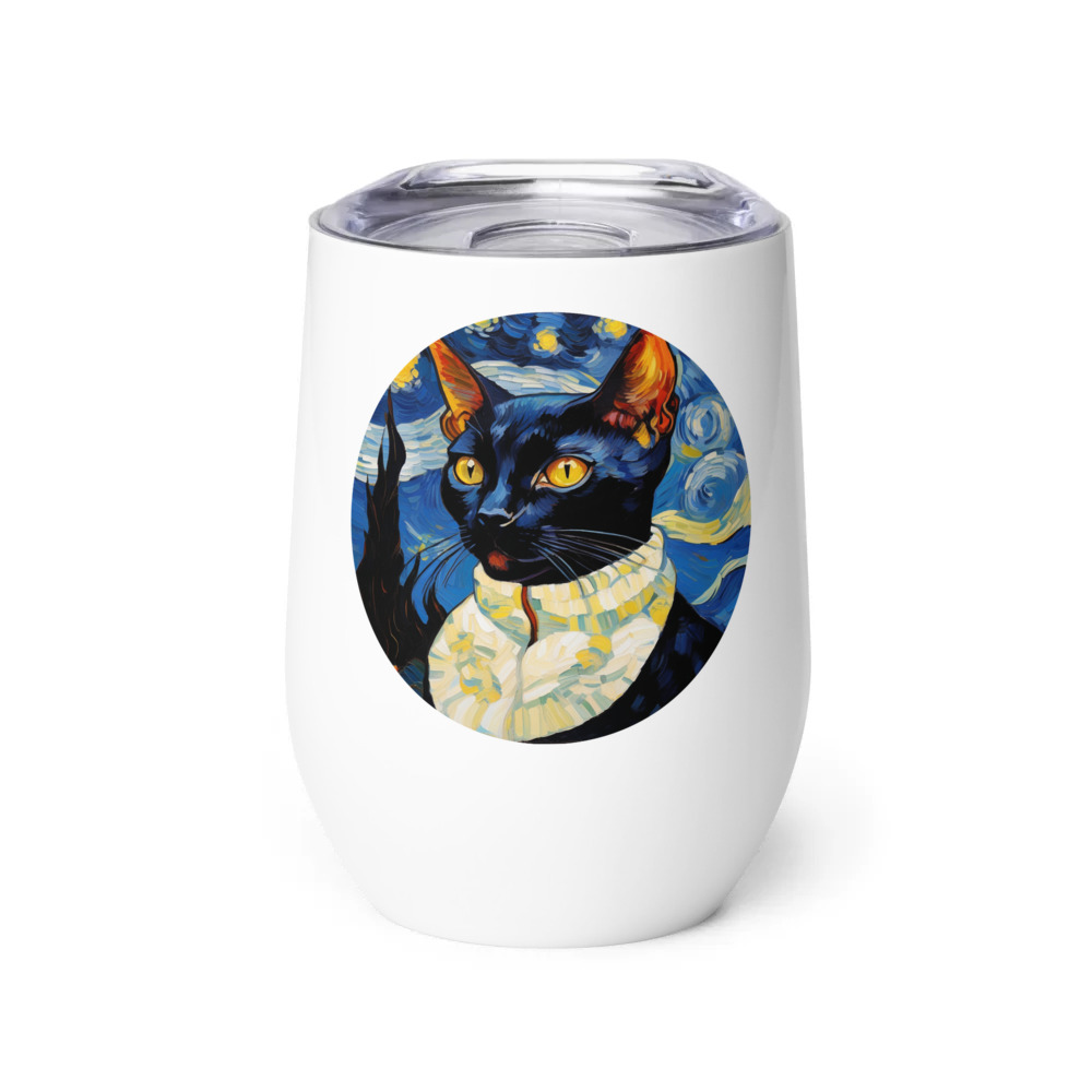 PugMug Custom Black Devon Rex Cat Wine Tumbler