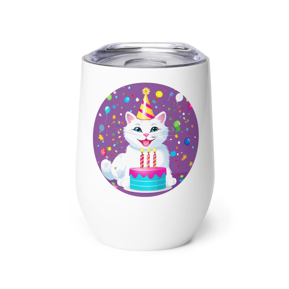 PugMug Custom White Companion Cat Wine Tumbler