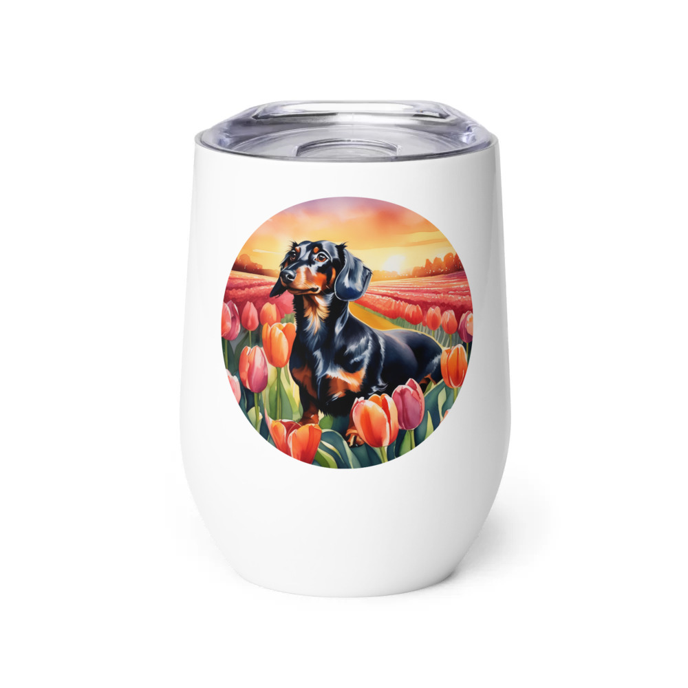 PugMug Custom Black Dachshund Wine Tumbler