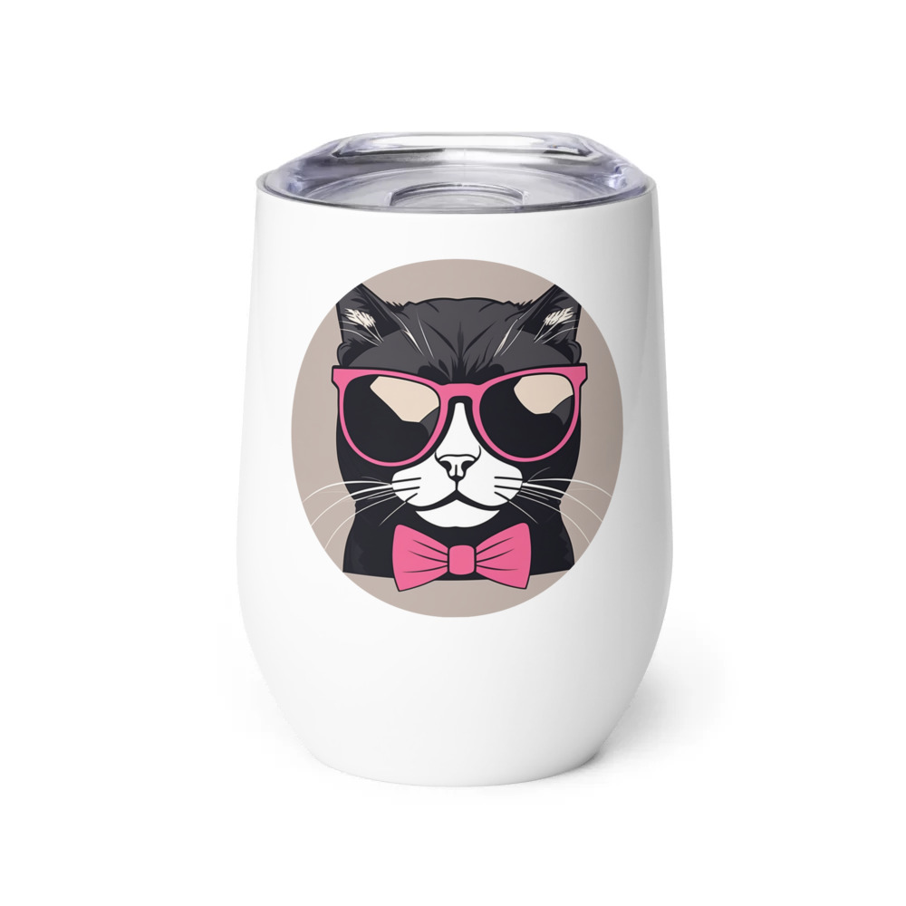 PugMug Custom Black Scottish Fold Cat Wine Tumbler