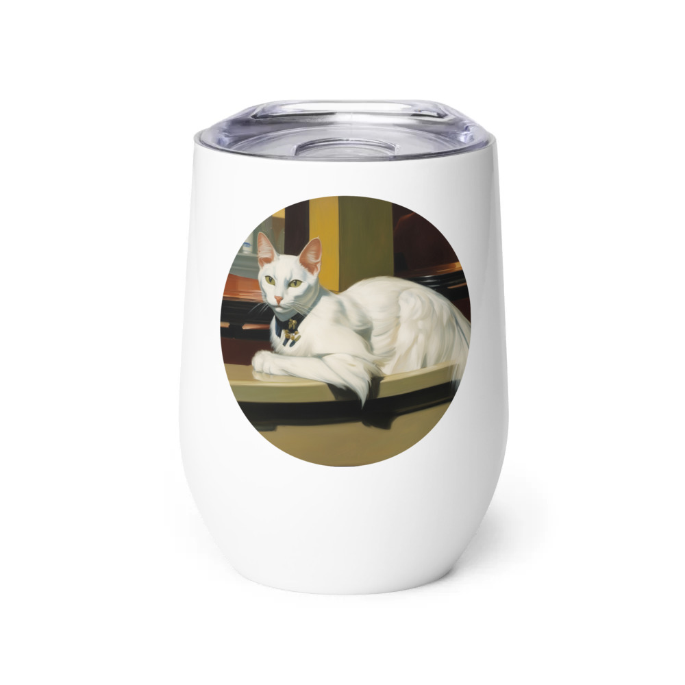 PugMug Custom White Companion Cat Wine Tumbler