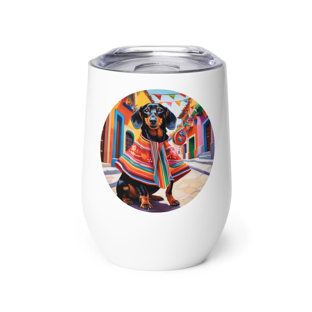 PugMug Custom Black Dachshund Wine Tumbler
