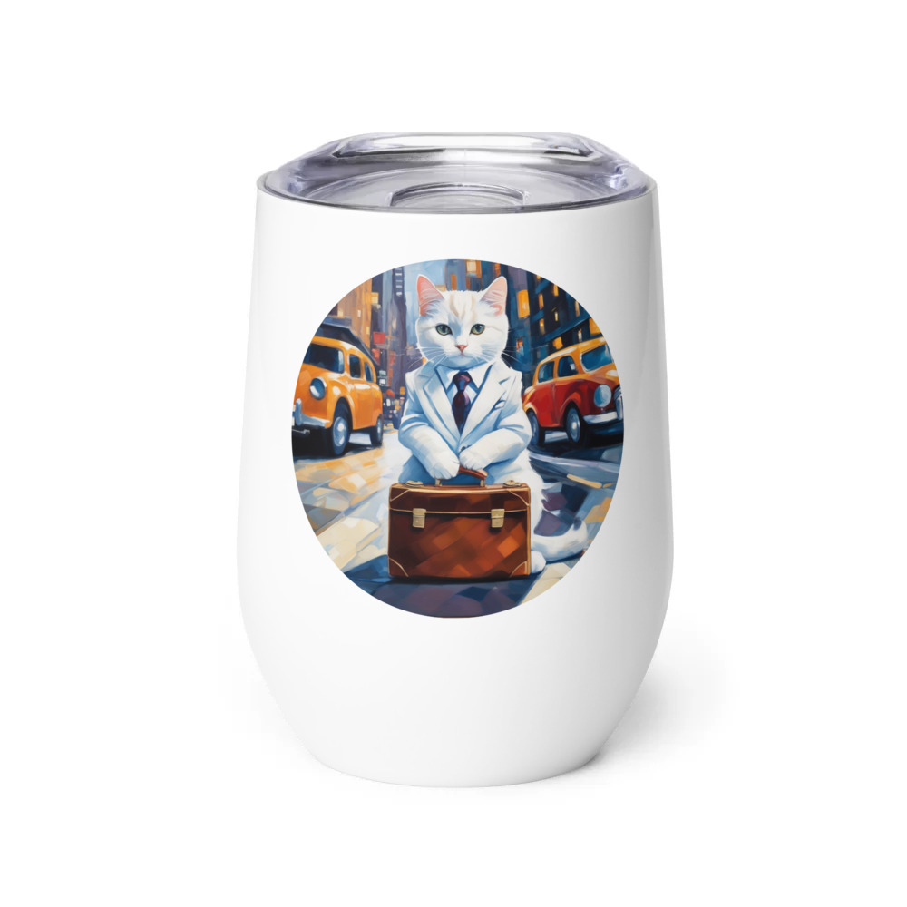 PugMug Custom White Companion Cat Wine Tumbler