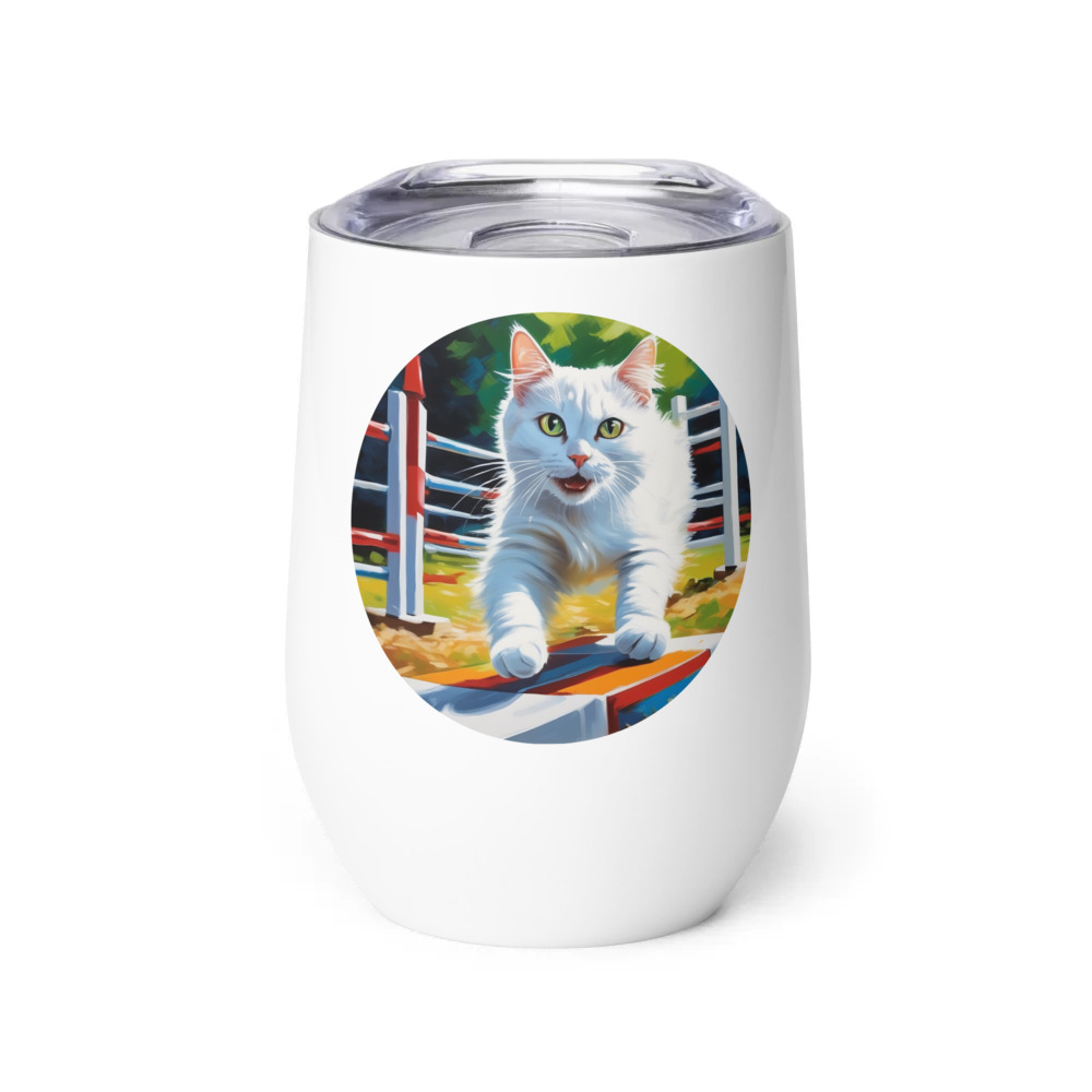 PugMug Custom White Companion Cat Wine Tumbler