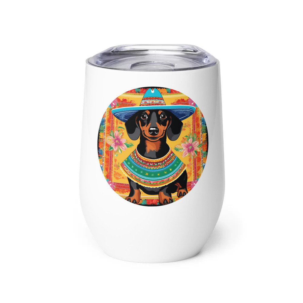 PugMug Custom Black Dachshund Wine Tumbler