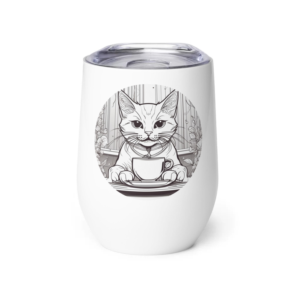 PugMug Custom White Companion Cat Wine Tumbler