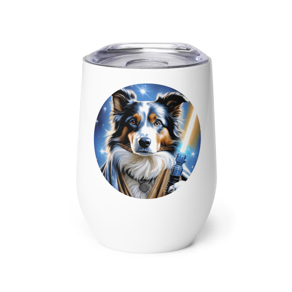 PugMug Custom Blue Merle Border Collie Wine Tumbler