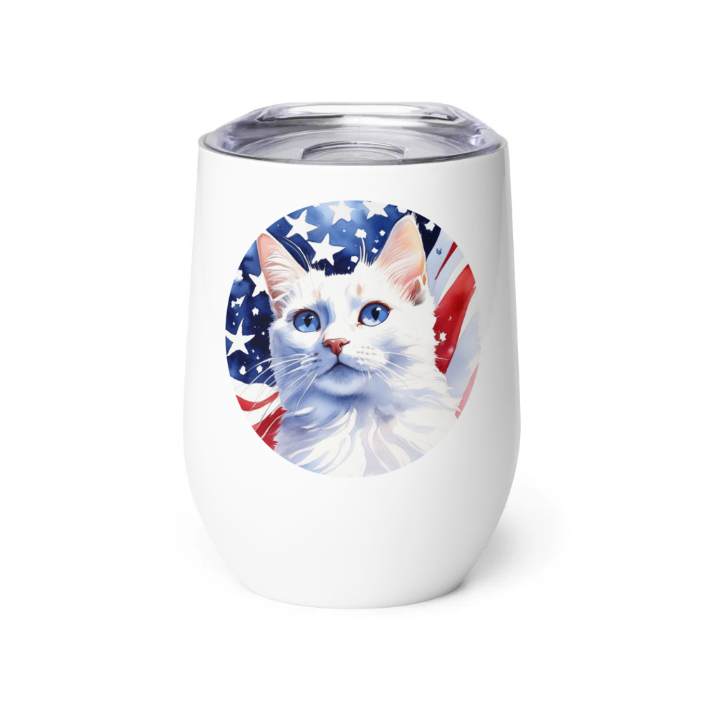 PugMug Custom White Companion Cat Wine Tumbler