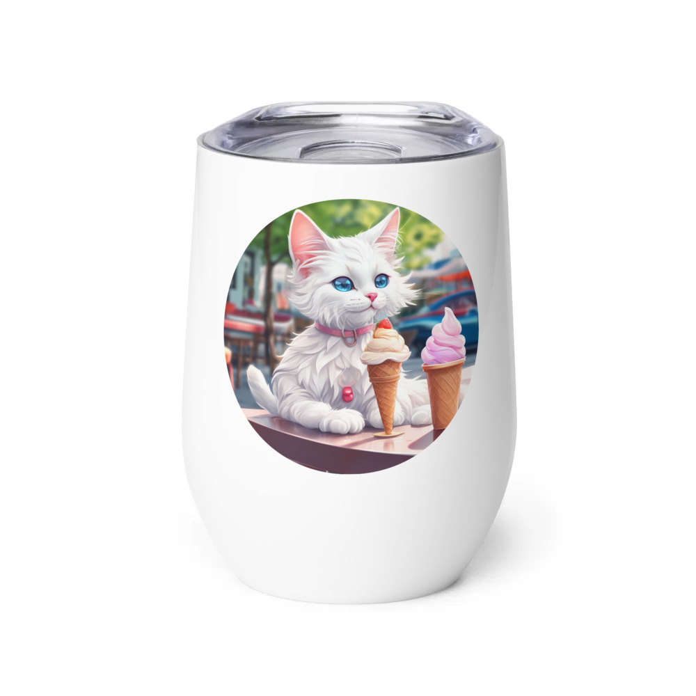 PugMug Custom White Companion Cat Wine Tumbler