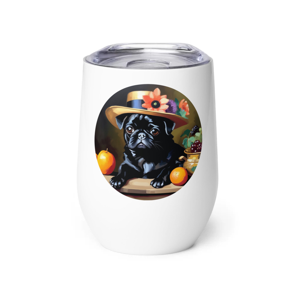 PugMug Custom Black Pug Wine Tumbler