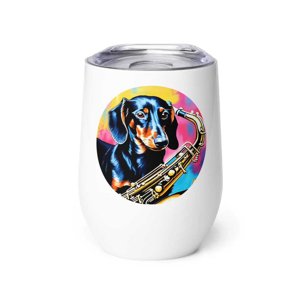 PugMug Custom Black Dachshund Wine Tumbler