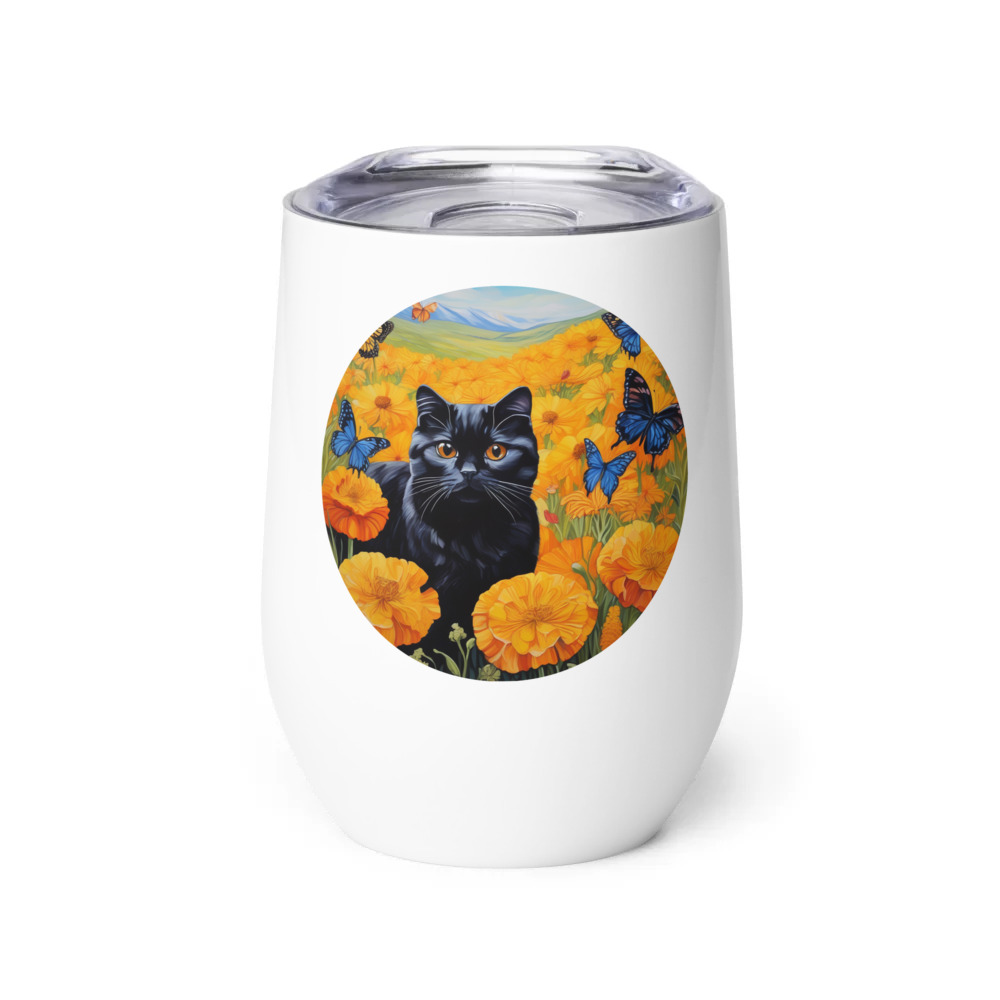 PugMug Custom Black Scottish Fold Cat Wine Tumbler
