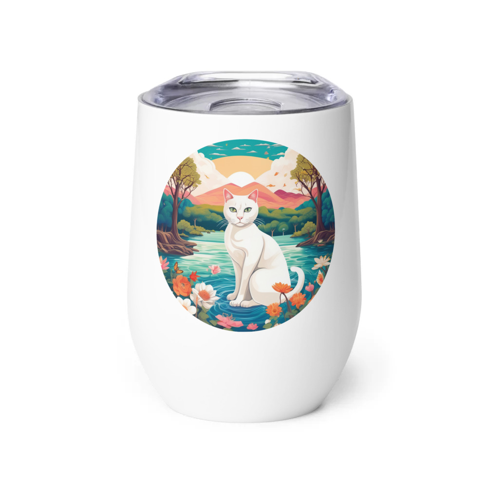 PugMug Custom White Companion Cat Wine Tumbler