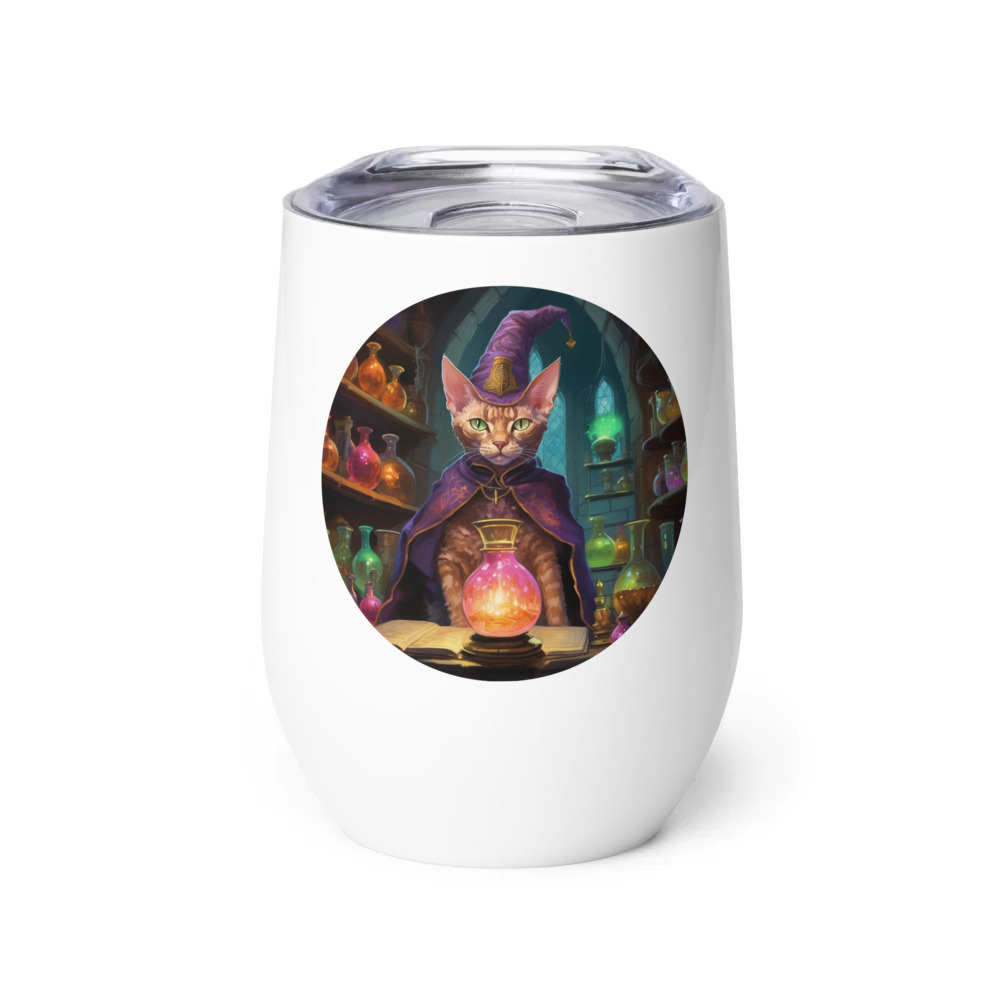 PugMug Custom Tabby Devon Rex Cat Wine Tumbler