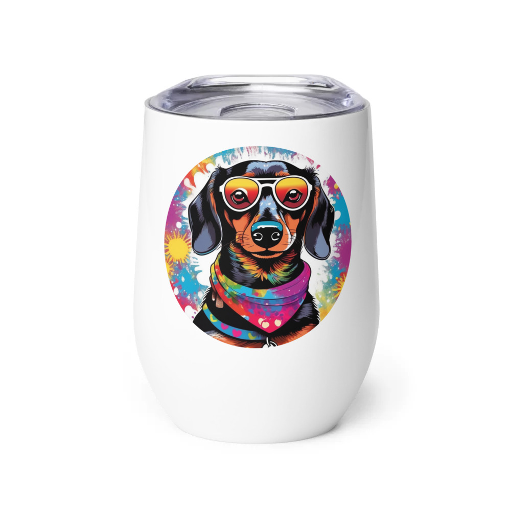 PugMug Custom Black Dachshund Wine Tumbler