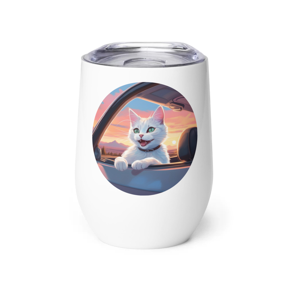 PugMug Custom White Companion Cat Wine Tumbler