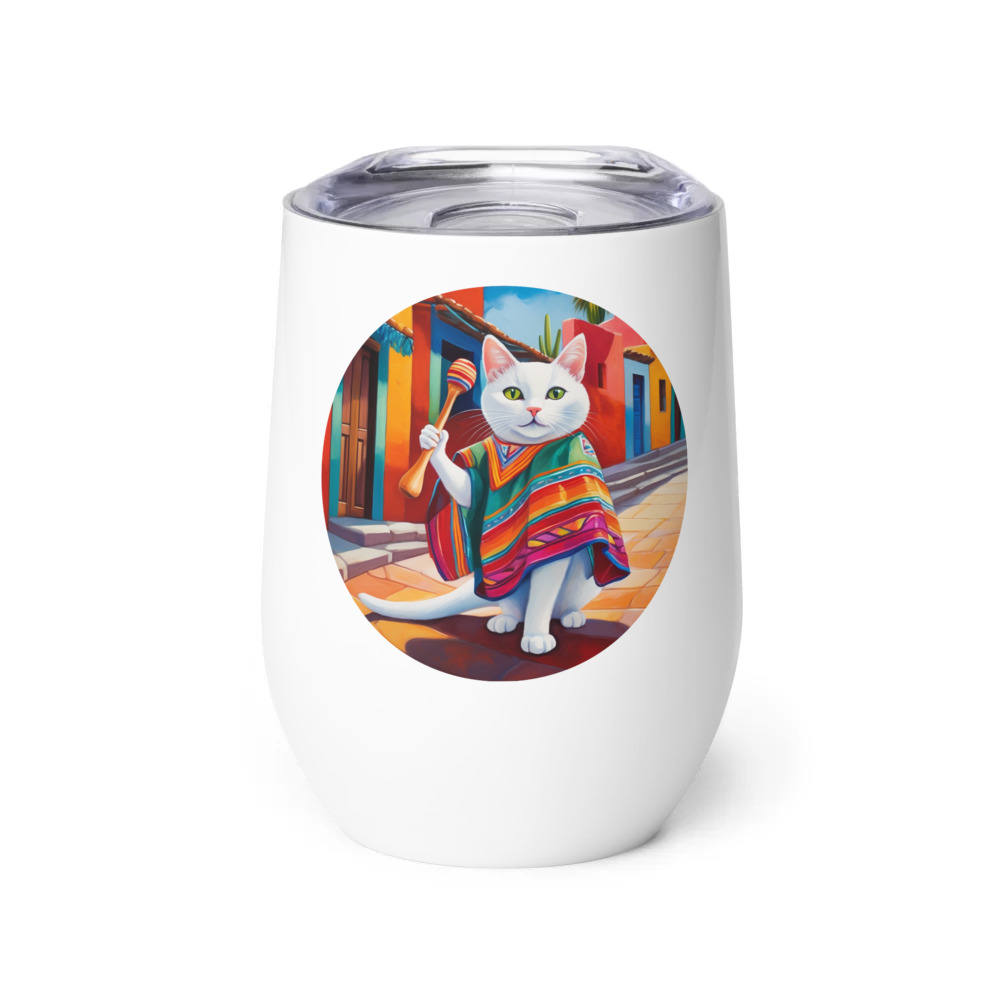 PugMug Custom White Companion Cat Wine Tumbler
