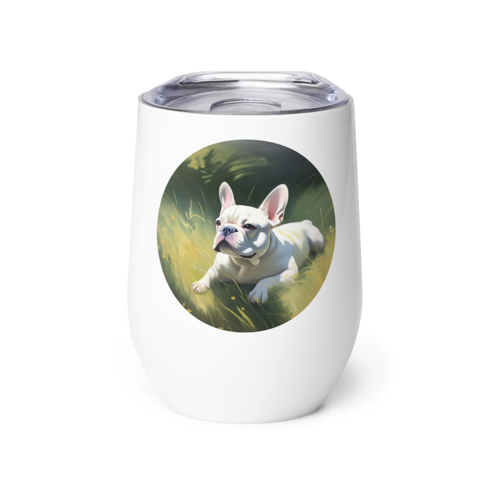 PugMug Custom White French Bulldog Wine Tumbler