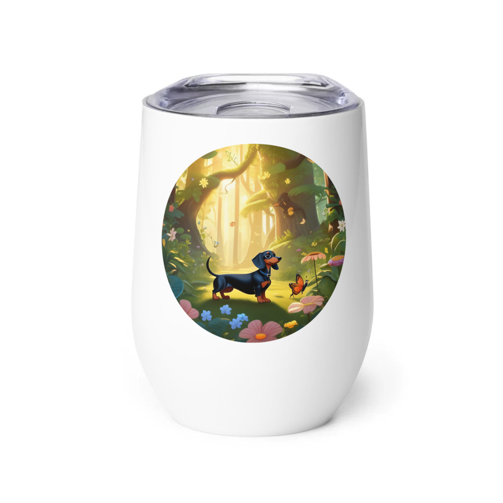 PugMug Custom Black Dachshund Wine Tumbler
