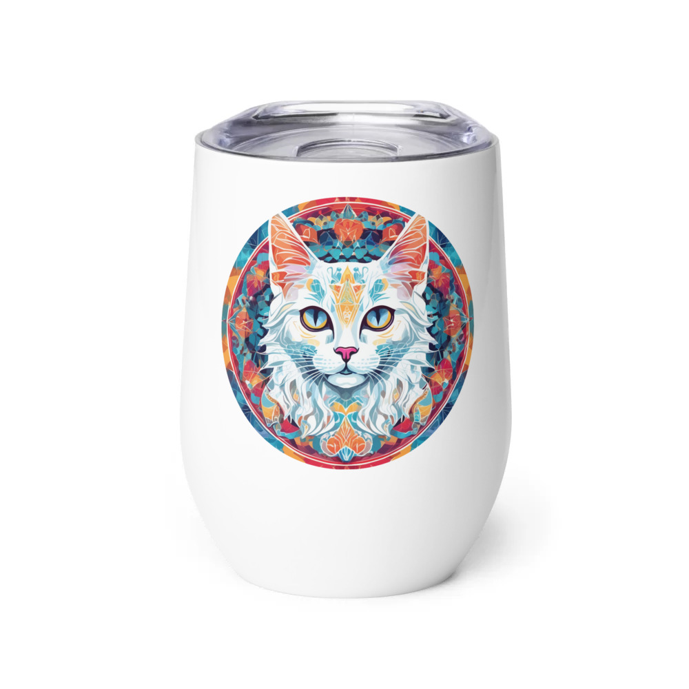 PugMug Custom White Companion Cat Wine Tumbler