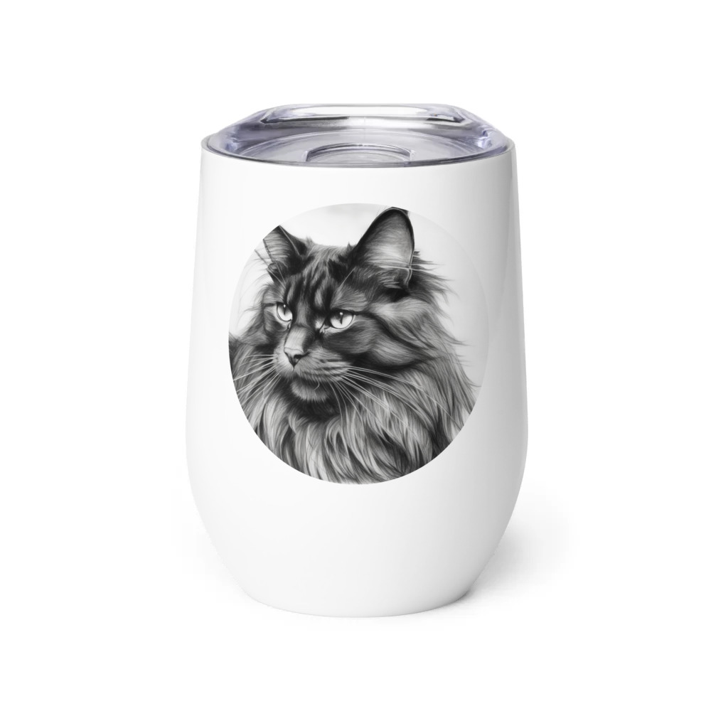 PugMug Custom Black Maine Coon Cat Wine Tumbler