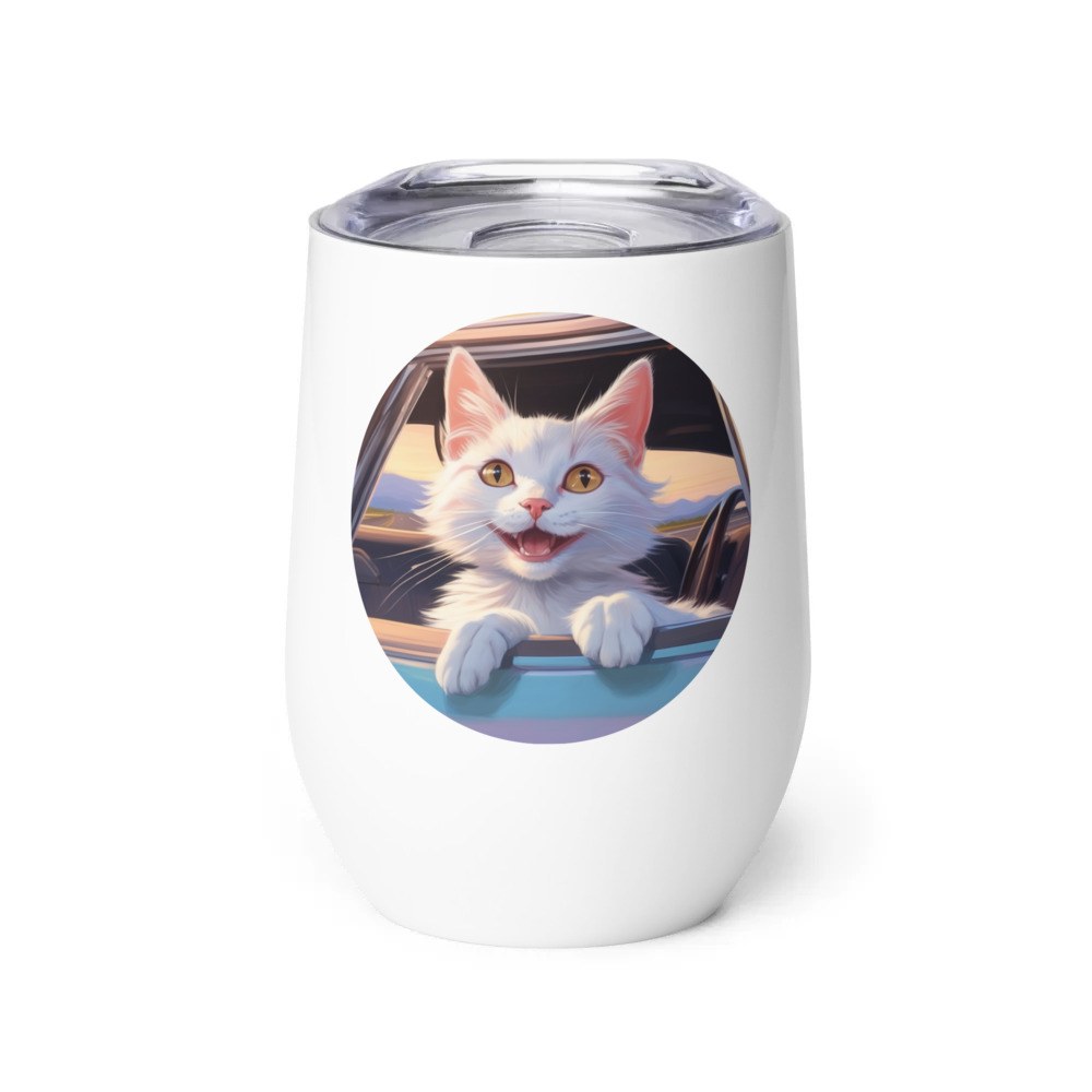 PugMug Custom White Companion Cat Wine Tumbler