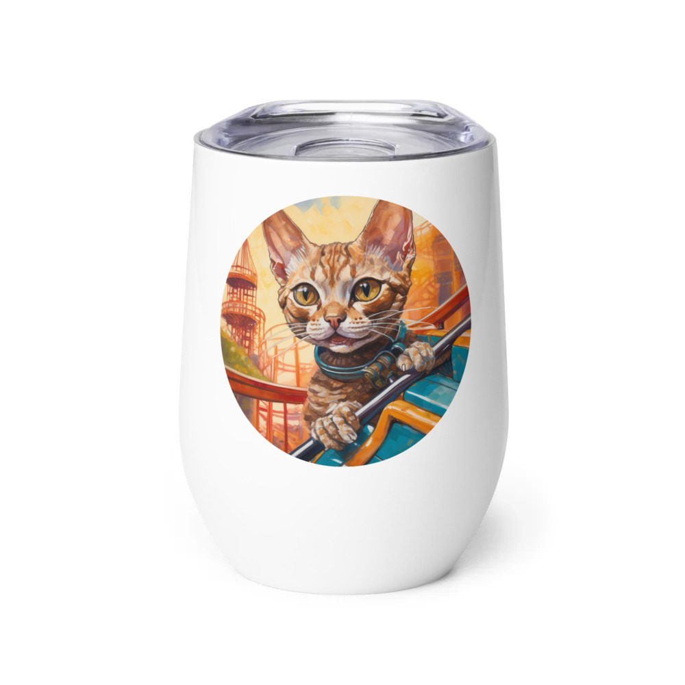 PugMug Custom Tabby Devon Rex Cat Wine Tumbler