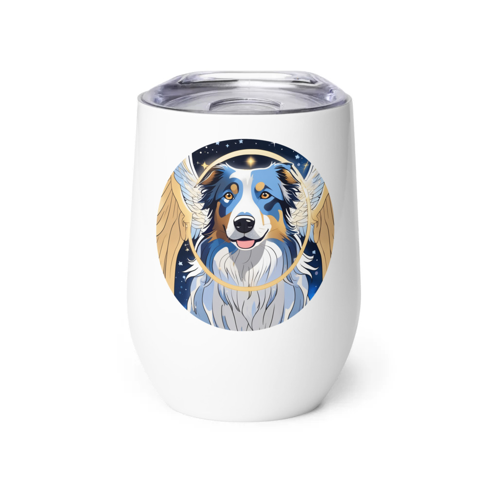 PugMug Custom Blue Merle Border Collie Wine Tumbler
