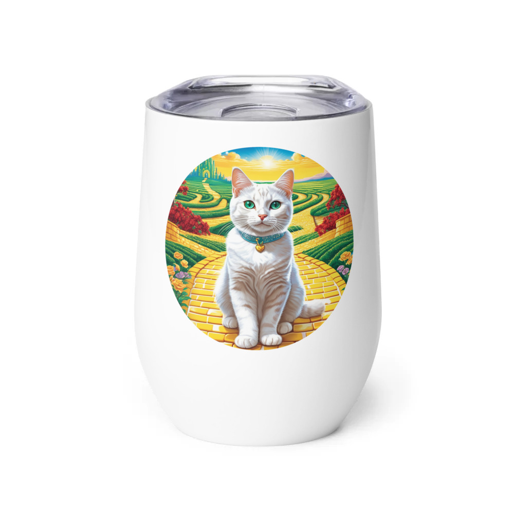 PugMug Custom White Companion Cat Wine Tumbler