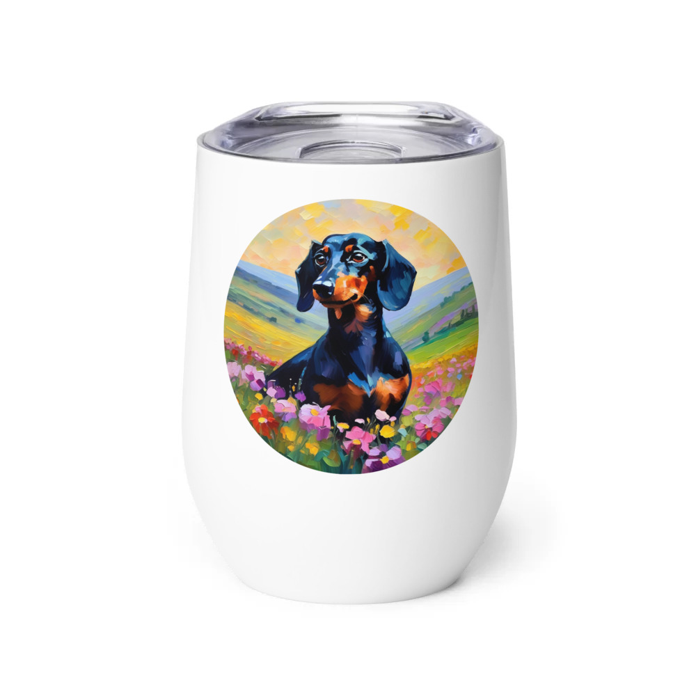 PugMug Custom Black Dachshund Wine Tumbler