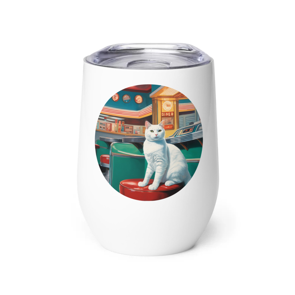 PugMug Custom White Companion Cat Wine Tumbler