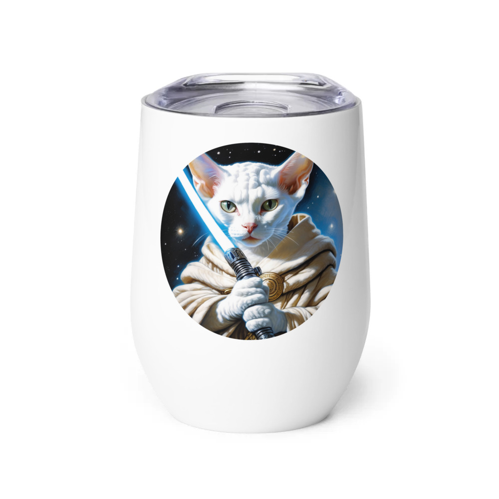 PugMug Custom White Devon Rex Cat Wine Tumbler