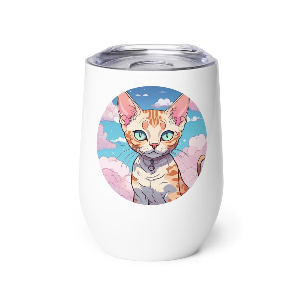 PugMug Custom Tabby Devon Rex Cat Wine Tumbler