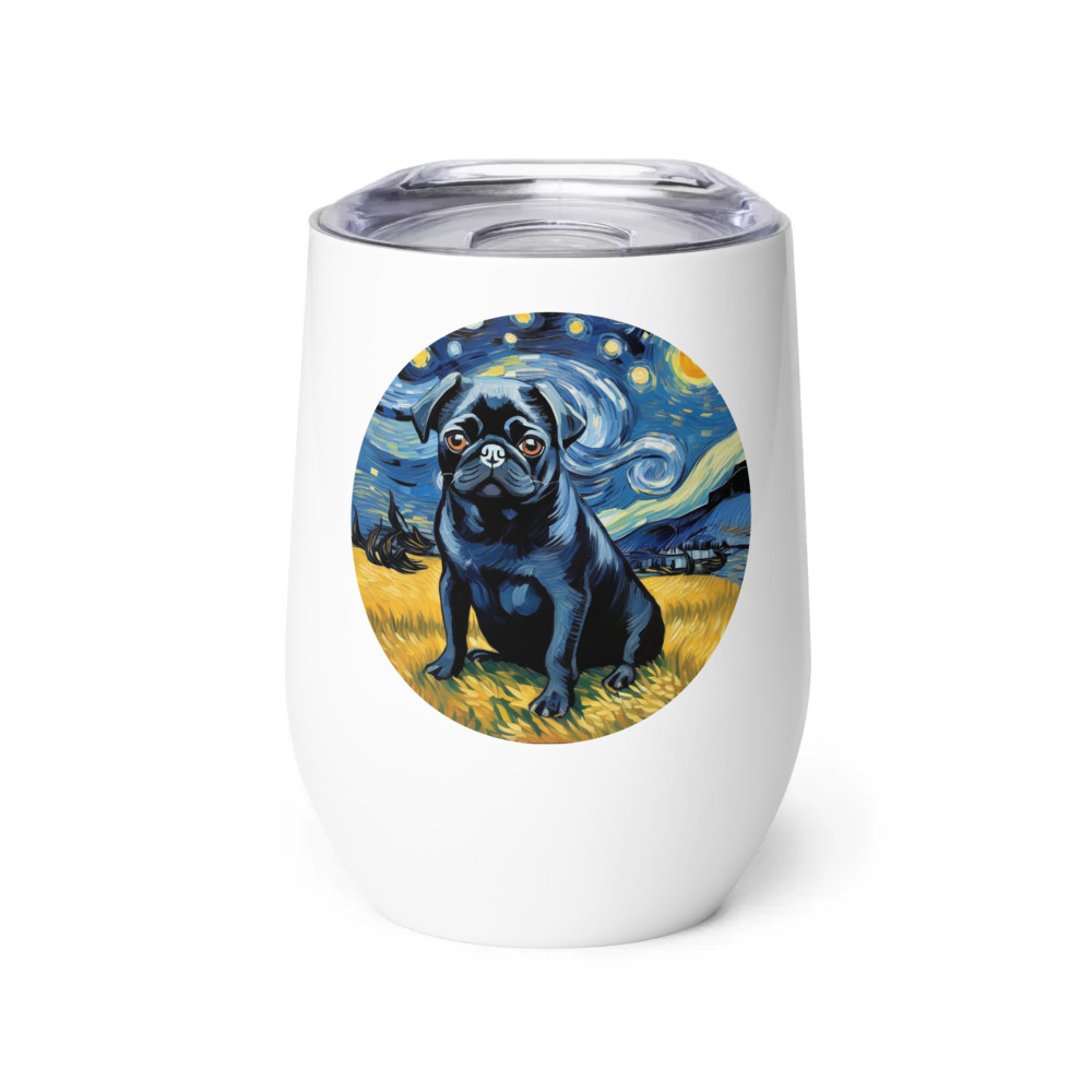 PugMug Custom Black Pug Wine Tumbler