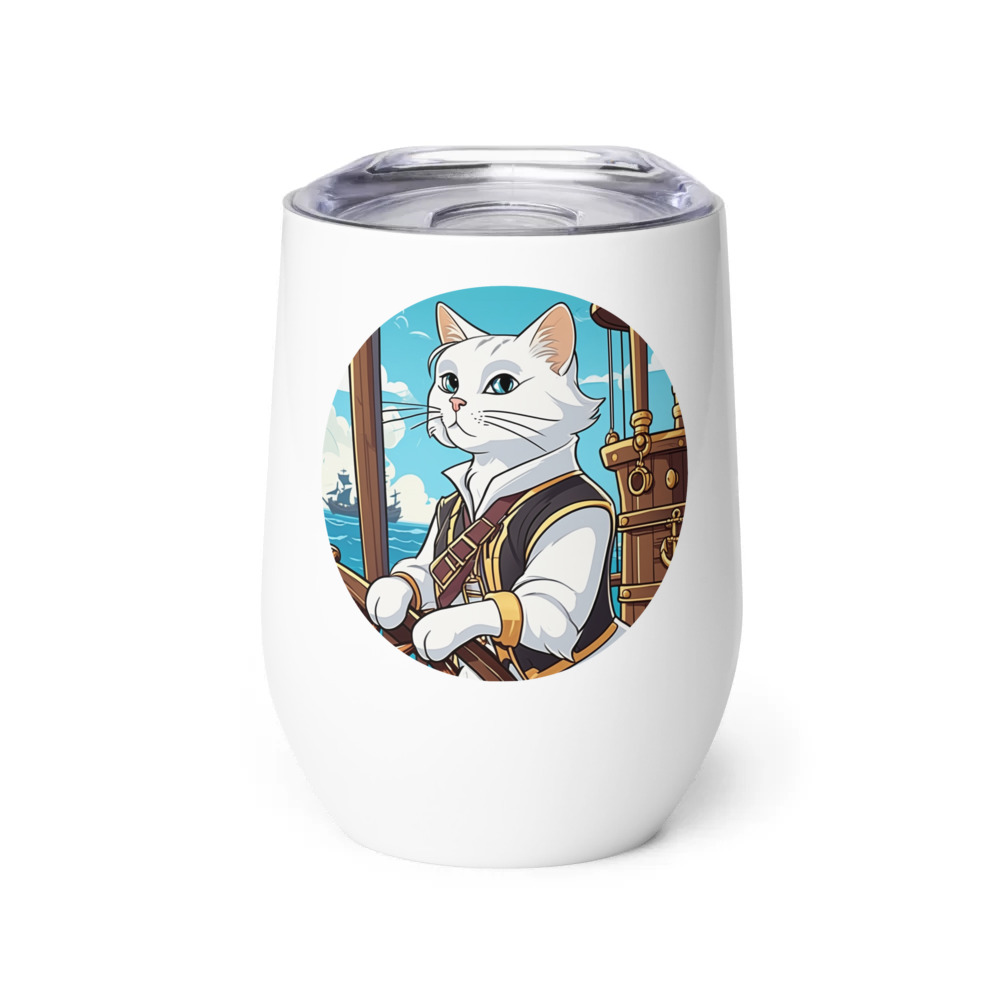 PugMug Custom White Companion Cat Wine Tumbler