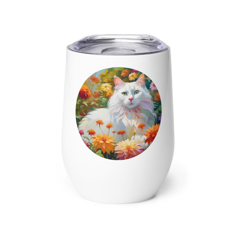 PugMug Custom White Companion Cat Wine Tumbler