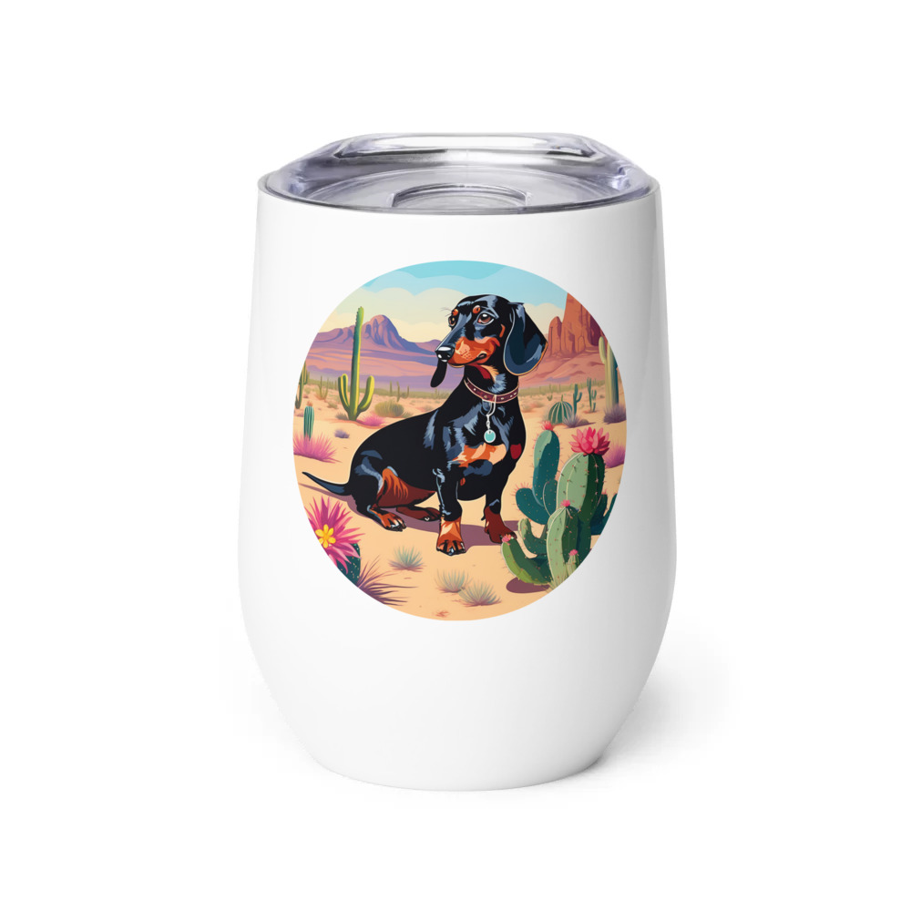 PugMug Custom Black Dachshund Wine Tumbler