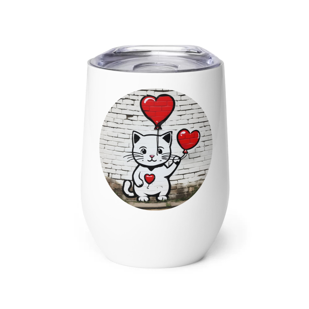 PugMug Custom White Companion Cat Wine Tumbler
