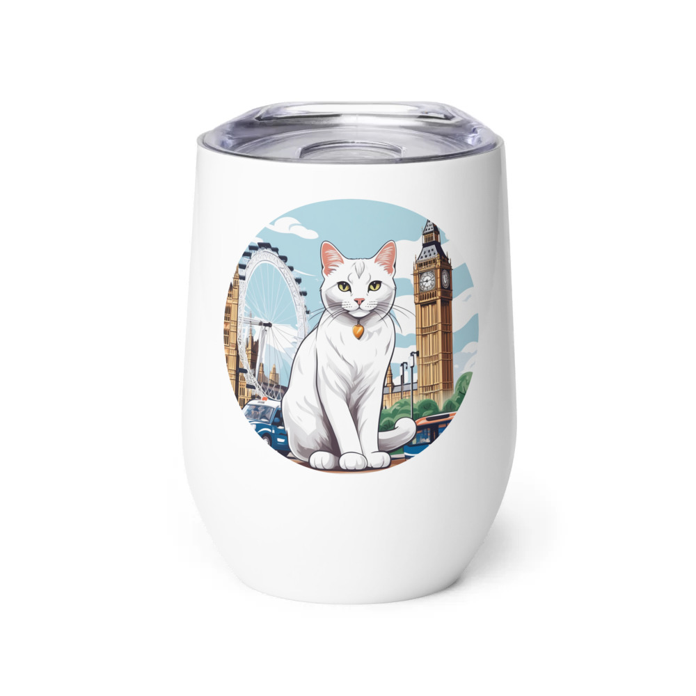 PugMug Custom White Companion Cat Wine Tumbler