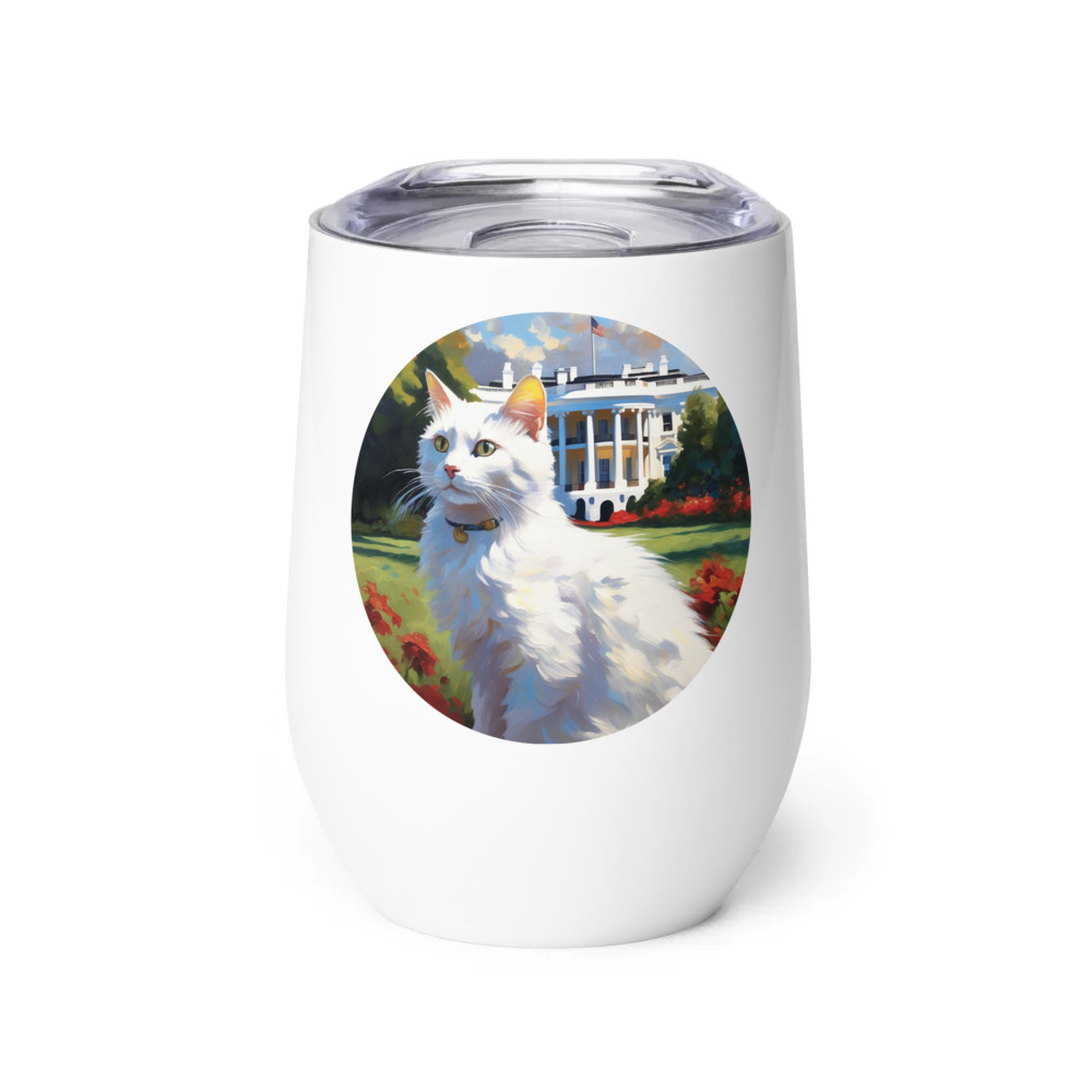 PugMug Custom White Companion Cat Wine Tumbler