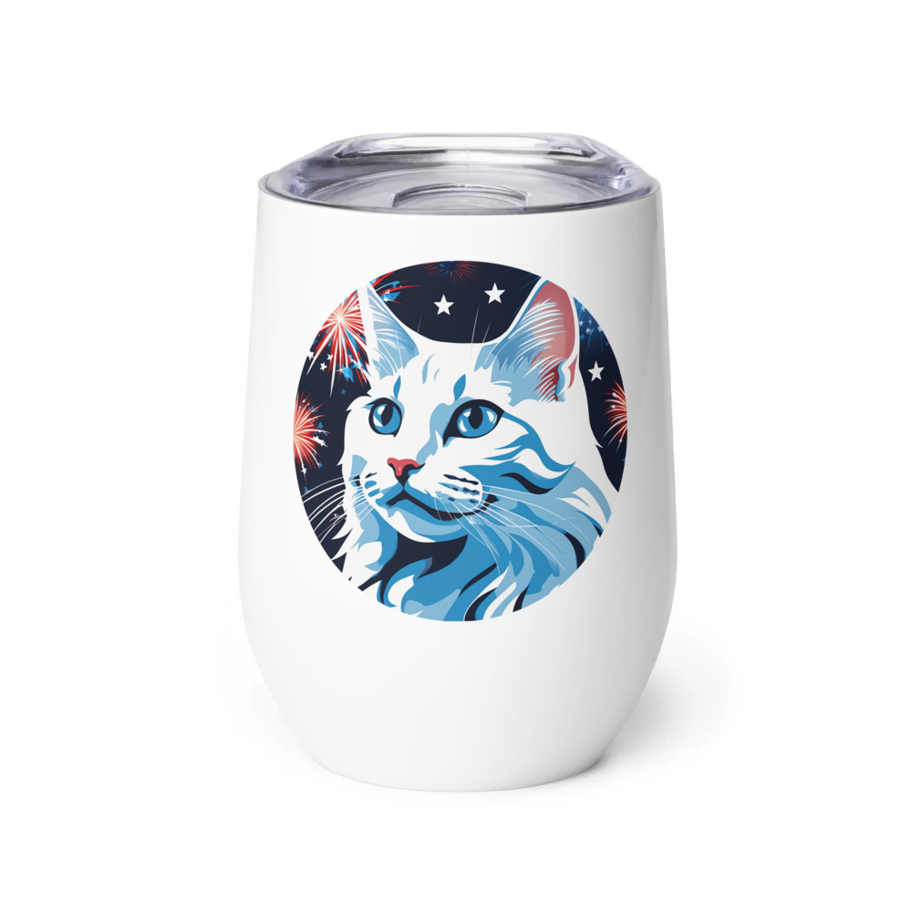 PugMug Custom White Companion Cat Wine Tumbler