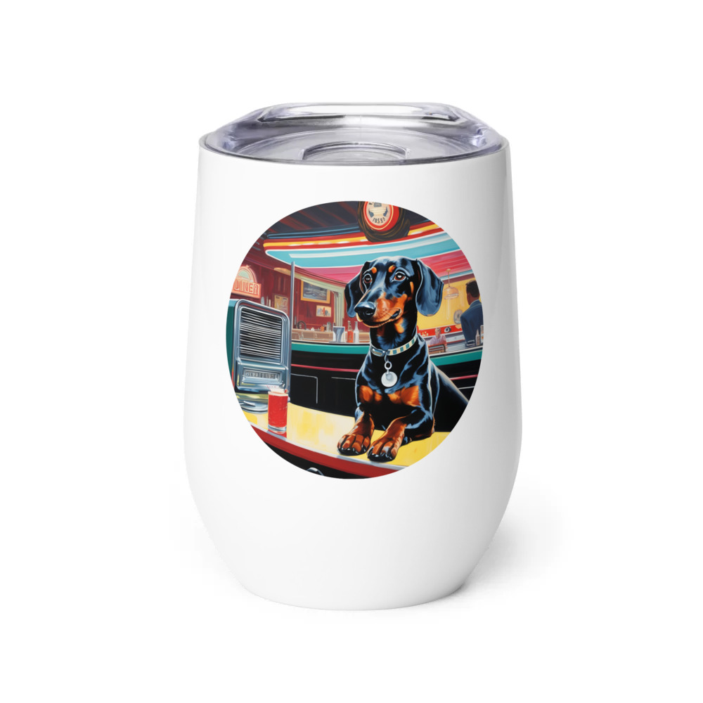 PugMug Custom Black Dachshund Wine Tumbler