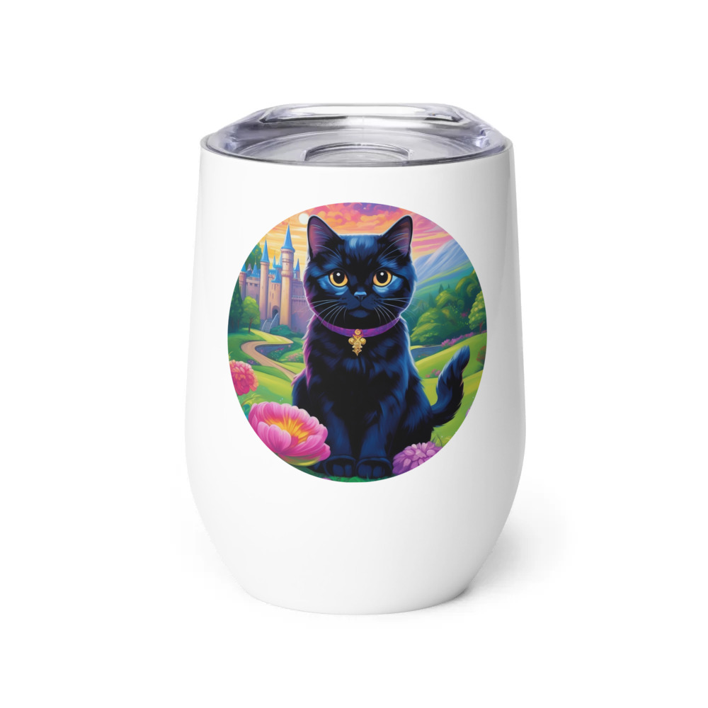 PugMug Custom Black Scottish Fold Cat Wine Tumbler