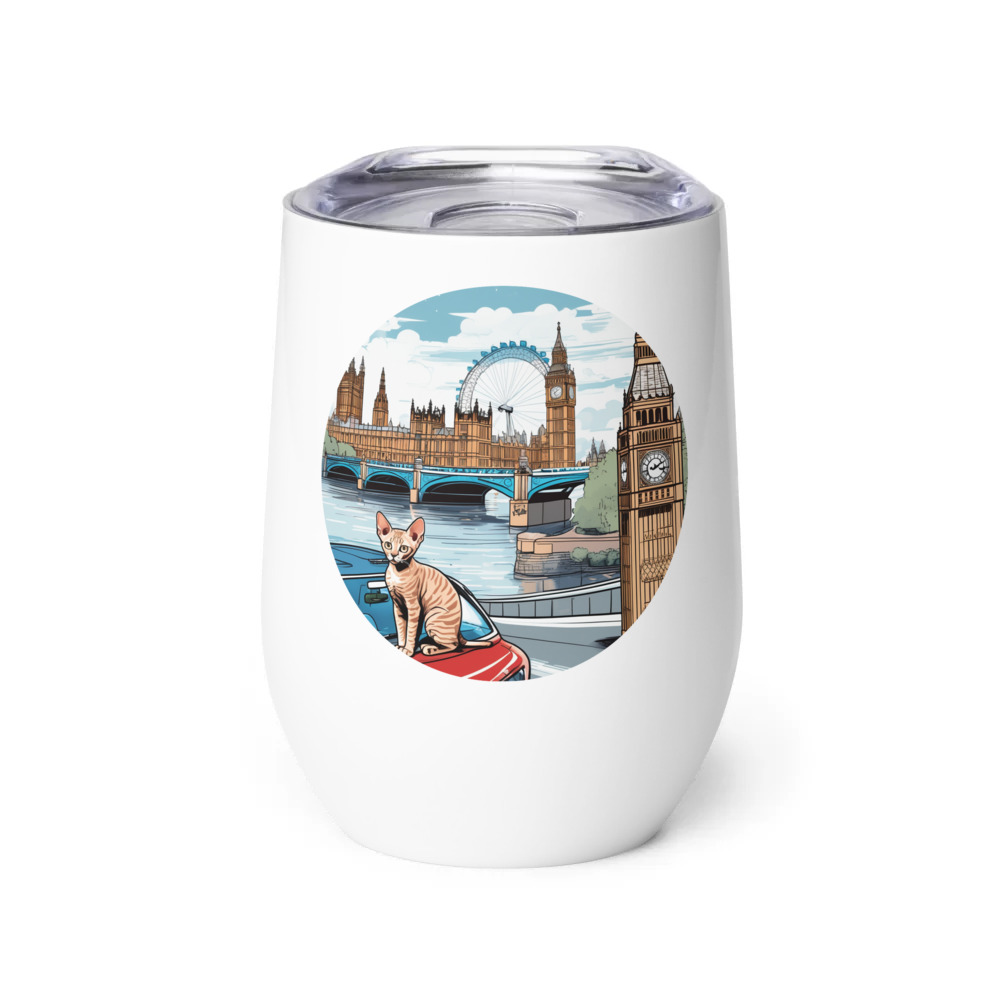 PugMug Custom Tabby Devon Rex Cat Wine Tumbler
