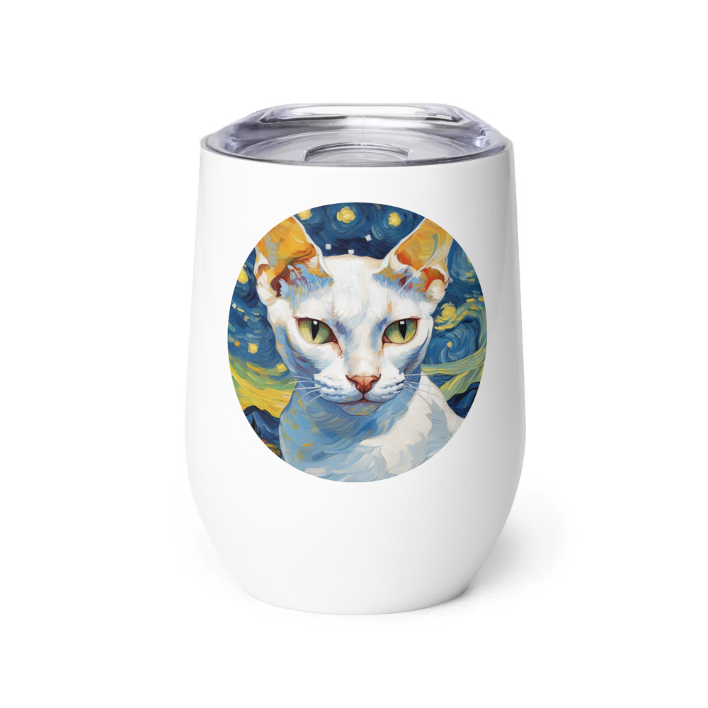 PugMug Custom White Devon Rex Cat Wine Tumbler