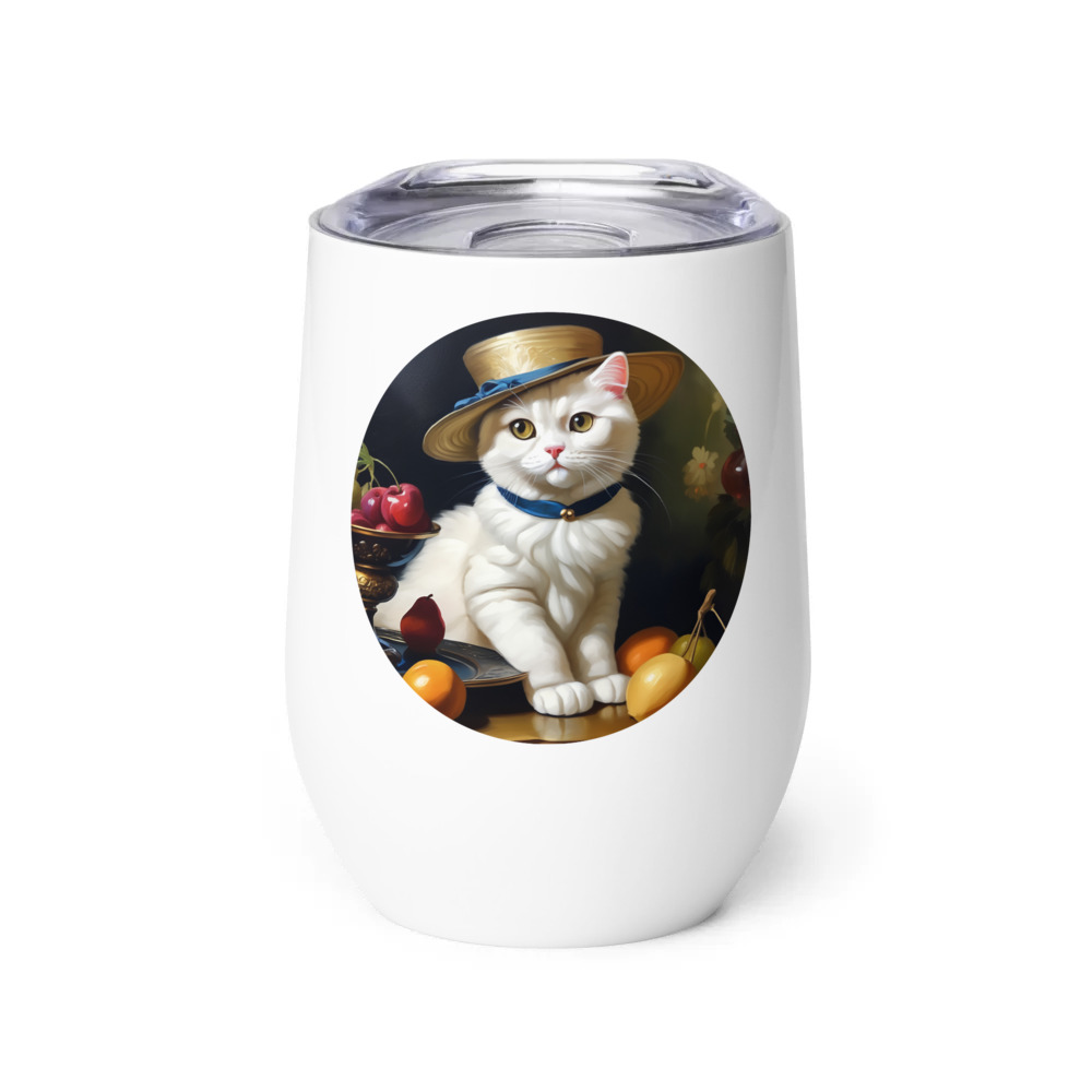 PugMug Custom White Scottish Fold Cat Wine Tumbler