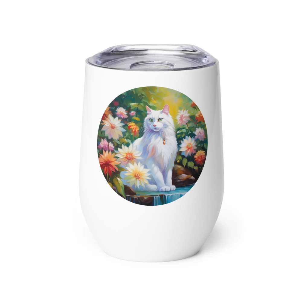 PugMug Custom White Companion Cat Wine Tumbler
