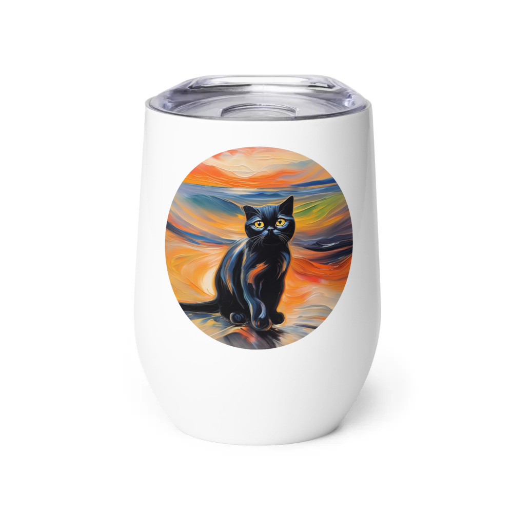 PugMug Custom Black Scottish Fold Cat Wine Tumbler